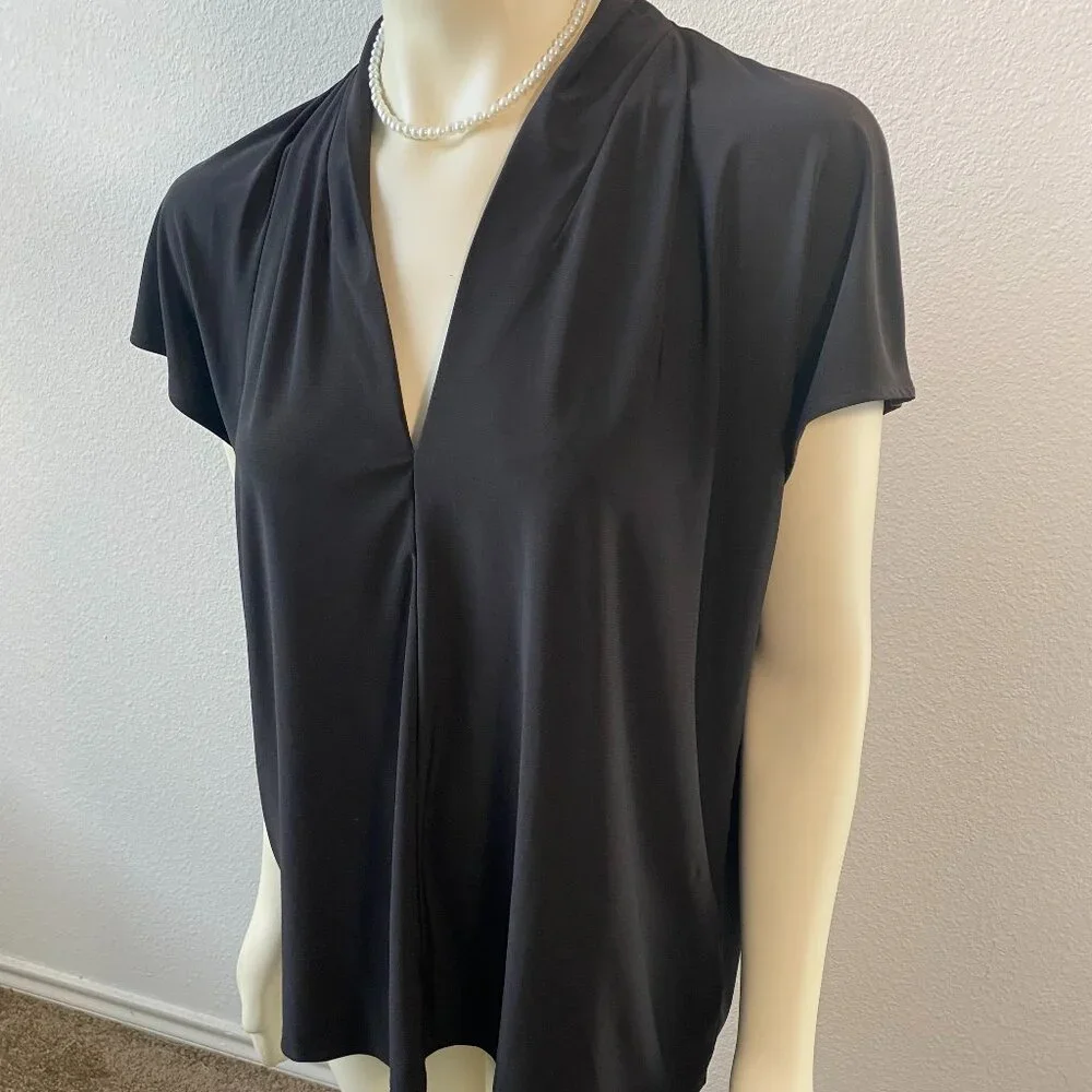 Buffalo David Bitton Women Elevated knit Vneck Black blouse  cap sleeve size XXL - Picture 2 of 6